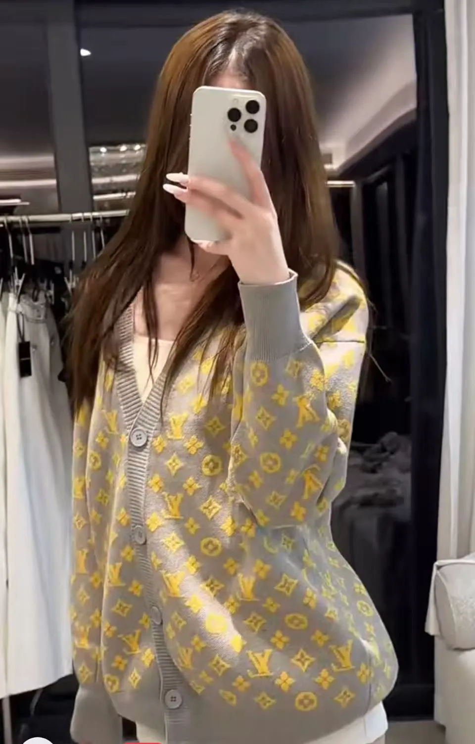 Louis Vuitton/Louis Vuitton gray and yellow presbyopic knitted cardigan